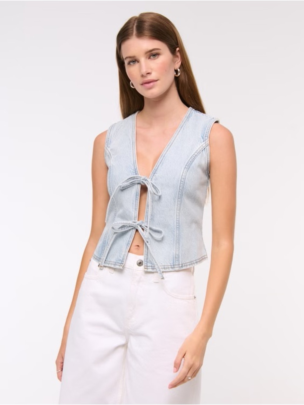 Abercrombie Denim Tie-Front Vest MEDIUM WASH BNTW